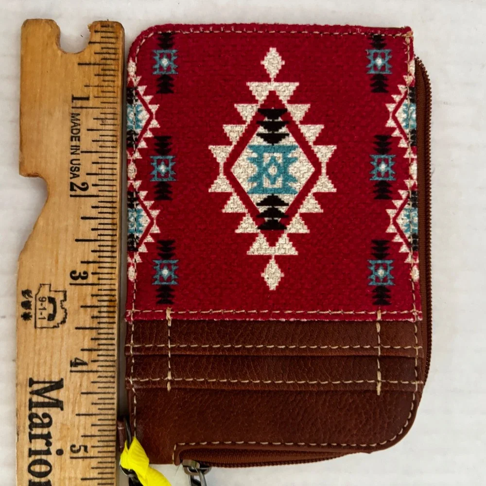Wrangler Card Holder Wallet Womens Red Brown‎ Southwestern Keychain cowgirl New